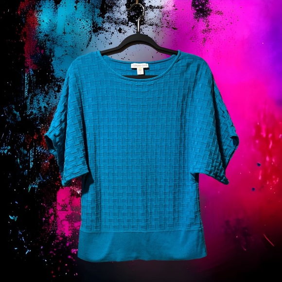 Coldwater Creek Ladies S Bright Blue Waffle Top - Picture 3 of 8